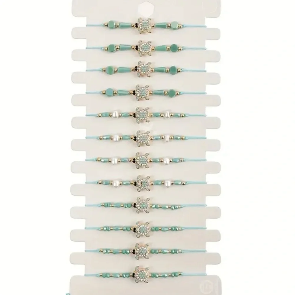 Costal Turquoise Turtle Beaded Bracelet - Adjustable